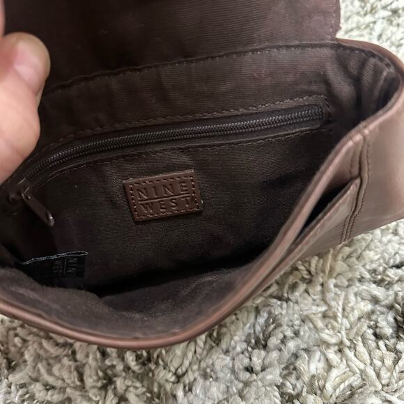 Nine West Brown Leather Crossbody Flap Purse 2000s Y2k Vintage - Picture 6 of 11